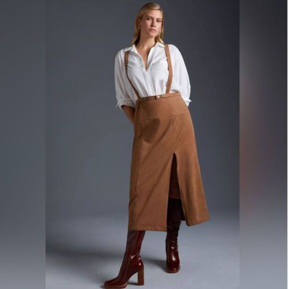 Anthropologie Dresses & Skirts - Anthropologie Faux Suede Pinafore Midi Skirt size 4 Overall Dress